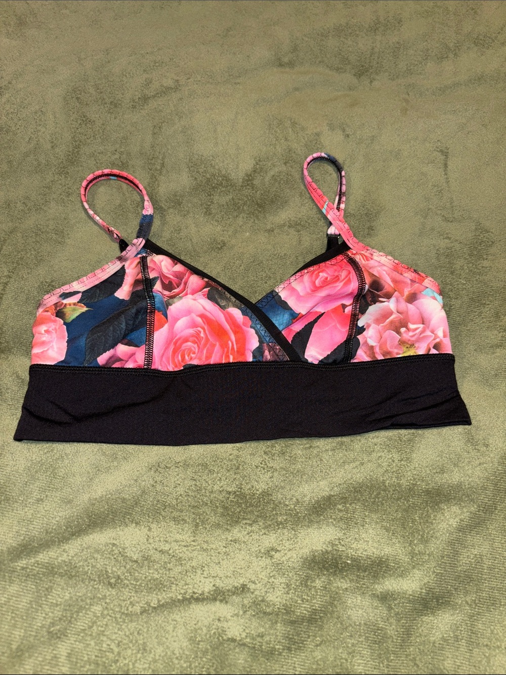 lululemon Floral Print Pink & Navy Bralette with Black Band